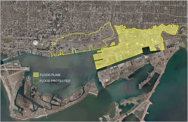 Map of existing and future flood protection areas, including the Port Lands and adjacent areas that are currently not flood protected (CNW Group/Waterfront Toronto)