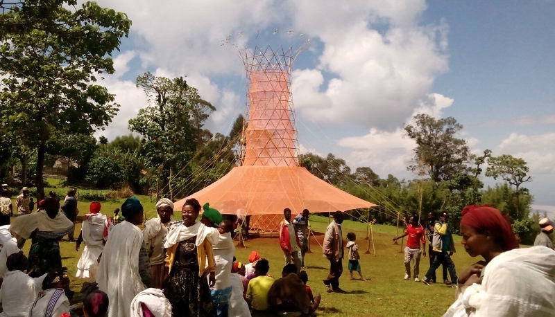 On­site view of Warka Water (Ethiopia). Warka Water took home the WDIP 2015­2016 trophy at the WDC Taipei 2016 International Design Gala. Image courtesy WDC Taipei 2016. (PRNewsFoto/World Design Capital)