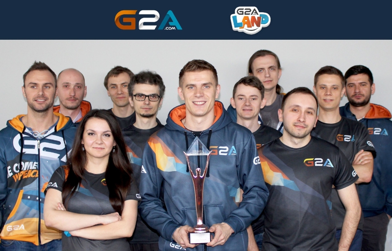 G2A&apos;s award winning Virtual Reality (VR), Team show their Stevie Award 2016  won in Las Vegas for the  G2A Land experience (PRNewsFoto/G2A.com)