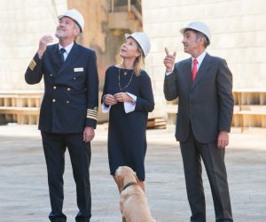 Karine Hagen, Viking&apos;s senior vice president of product and godmother to Viking Sea, and Capt. Gulleik Svalastog, receiving a tour from Fincantieri director Giovanni Stecconi. (PRNewsFoto/Viking Cruises)