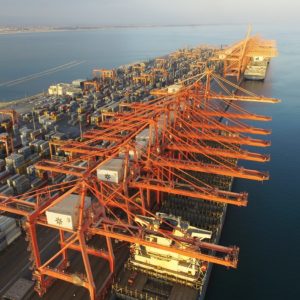 A row of docks and docking cranes at the port of salalah