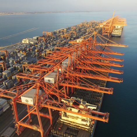 A row of docks and docking cranes at the port of salalah