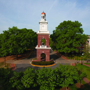 The bell tower at Mary Washington University